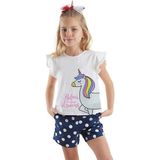 Denokids Sim Unicorn Kız Çocuk T-Shirt Poplin Şort Takım - 2 Yaş - Beyaz - Lacivert