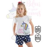 Denokids Sim Unicorn Kız Çocuk T-Shirt Poplin Şort Takım - 3 Yaş - Beyaz - Lacivert
