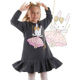 Denokids Simli Tavşan Kız Çocuk Elbise - 2 Yaş - Antrasit