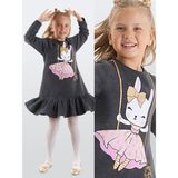 Denokids Simli Tavşan Kız Çocuk Elbise - 4 Yaş - Antrasit