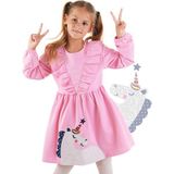 Denokids Simli Unicorn Kız Çocuk Pembe Elbise - 4 Yaş