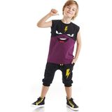 Denokids Şimşek Maske Erkek Çocuk T-shirt Kapri Şort akım - 2 Yaş - Mor - Siyah