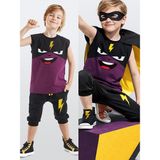 Denokids Şimşek Maske Erkek Çocuk T-shirt Kapri Şort akım - 4 Yaş - Mor - Siyah