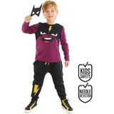 Denokids Şimşek Maske Erkek Çocuk T-Shirt Pantolon Takım - 2 Yaş - Mor - Siyah