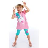Denokids Sürpriz Tavşan Kız Çocuk Tunik Tayt Takım - 2 Yaş - Mavi - Pembe