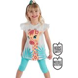 Denokids Süslü Zürafa Kız Çocuk T-shirt Tayt Takım - 6 Yaş - Mavi - Beyaz