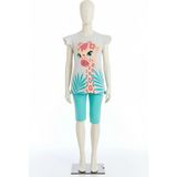 Denokids Süslü Zürafa Kız Çocuk T-shirt Tayt Takım - Beyaz - Mint - 5 Yaş