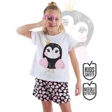 Denokids Tatlı Baykuş Kız Çocuk T-Shirt Şort Takım - 3 Yaş - Beyaz - Siyah