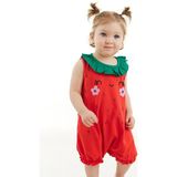 Denokids Tatlı Çilek Kız Bebek Pamuklu Yazlık Tulum - Kırmızı - 1,5 - 2 Yaş