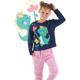 Denokids Tatlı Dino Kız Çocuk T-Shirt Pantolon Takım - 5 Yaş - Pembe