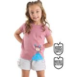 Denokids Tüllü Lily Kız Çocuk T-shirt ve Şort Takımı Eğlenceli Karakter Temalı - 7 Yaş - Pembe - Gri