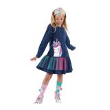Denokids Tüllü Unicorn Kız Çocuk Lacivert Elbise