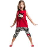 Denokids Uç Uç Kız Çocuk T-shirt Kapri Şort Takım - 4 Yaş - Kırmızı - Siyah - Beyaz