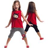 Denokids Uç Uç Kız Çocuk T-shirt Kapri Şort Takım - 6 Yaş - Kırmızı - Siyah - Beyaz