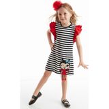 Denokids Uğurlu Kız Çocuk Çizgili Elbise - 7 Yaş - Siyah - Beyaz