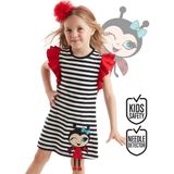 Denokids Uğurlu Kız Çocuk Çizgili Elbise Kısa Silüet Günlük Stil Siyah - 2 Yaş