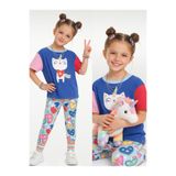 Denokids Unicorn Kedi Kız Çocuk İkili Takım Tayt T-shirt İlkbahar Yaz 2-7 Yaş