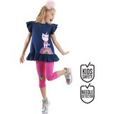 Denokids Unicorn Kedi Kız Çocuk T-Shirt Tayt Takım - 2 Yaş - Lacivert - Pembe