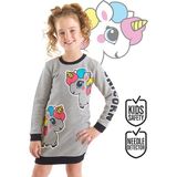 Denokids Unicorn Kız Çocuk Sweat Elbise - 2 Yaş - Gri