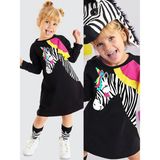 Denokids Unicorn Zebra Kız Çocuk Elbisesi %50 Pamuk %50 Polyester 92 cm Günlük Kullanım için - 3 Yaş - Siyah