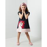 Denokids Unique Unicorn Kız Çocuk Elbise Günlük Stil Lacivert Renk - 3 Yaş