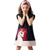 Denokids Unique Unicorn Kız Çocuk Fırfırlı Lacivert Yazlık Elbise - 8 Yaş