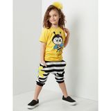 Denokids Vız Vız Maya Kız Çocuk T-shirt Kapri Şort Takım - 5 Yaş - Sarı - Siyah - Beyaz