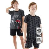 Denokids Yıldızlı Dino Erkek Çocuk 2'li Pijama Takım - Antrasit - 7 Yaş