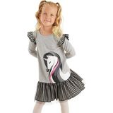 Denokids Zarif Unicorn Gri Kız Çocuk Elbise - 2 Yaş