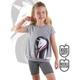 Denokids Zarif Unicorn Kız Çocuk Gri Siyah Tunik Tayt Takım - 5 Yaş