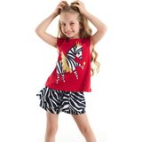 Denokids Zebra Desenli Balerin Kız Çocuk T-shirt ve Şort Takım Eğlenceli Tasarım - 3 Yaş - Kırmızı - Siyah - Beyaz