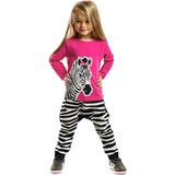 Denokids Zebra Fashion Kız Çocuk Kışlık T-shirt Pantolon Takım