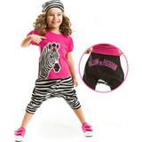 Denokids Zebra Fashion Kız Çocuk T-shirt Kapri Şort Takım - 7 Yaş - Mor - Siyah - Beyaz