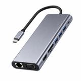 DENSHİ 11'i 1 Arada USB-C HUB Type-C Çoklayıcı | HDMI 4K, VGA, RJ45 Ethernet, SD/TF Kart Okuyucu, 100W PD Şarj, 4x USB 3.0 | MacBook, Laptop, Tablet Uyumlu