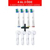 DentiGo Diş Fırçası Başlığı - Oral-B Braun Kiwi Uyumlu Cross Action Muadil Elektrikli Diş Fırçası Yedek Başlığı 4’lü + 4 Koruyucu Kapak Şarjlı Pilli Uyumlu