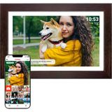 Denver PFF-1543DW Dijital Wi-Fi Fotoğraf Çerçevesi - 15,6 Inç Full Hd IPS Dokunmatik Ekran, Entegre Frameo Yazılımı, Kablosuz Paylaşım, Zamanlayıcı Işlevi, Koyu Ahşap Çerçeve - Gri