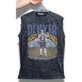 Denver Yazılı Yıkamalı Kolsuz Tişört, Unisex Basketbol Temalı Sıfır Kollu Eskitme Atlet - Siyah - 2XL