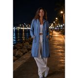 Denvy Denim Kadın Açık Mavi Kapüşonlu Cepli Jile Kot Tunik
