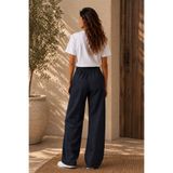 Denvy Denim Kadın Simli Koyu Mavi Beli Lastikli Pensli Regular Fit Jean Pantolon