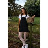 Denvy Denim Kadın Siyah Cep Detaylı Mini Denim Salopet Elbise
