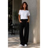 Denvy Denim Kadın Siyah Kot Keten Yüksek Bel Lastikli Wide Leg Jean Pantolon