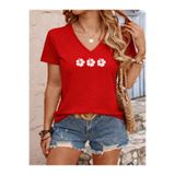 Deocept Kadın Hibiscus Çiçek Baskılı Rahat Kalıp V-Yaka T-shirt