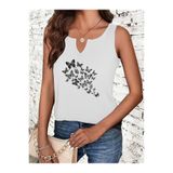 Deocept Kadın Kelebek Baskılı Yarım V-Yaka Kolsuz Regular Kalıp Rahat T-shirt