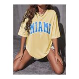 Deocept Miami Baskılı Oversize Salas Boyfriend Kadın T-shirt Top Bluz