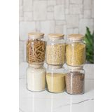 Depa 6'lı Bambu Kapaklı 800 ML Orta Boy Vakum Kapak Cam Kavanoz Erzak Saklama Kabı