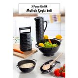Depa Akrilik Siyah 5 Parça Sürahi & Rende & Süzgeç & Mini Süzgeç & Kaşıklık & Mutfak Çeyiz Seti