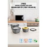 Depa Kare 3 Parça Vakumlu Sızdırmaz Hava Almaz Saklama Kabı Seti Füme (1800/1100/600 Ml)