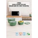 Depa Kare 3 Parça Vakumlu Sızdırmaz Hava Almaz Saklama Kabı Seti Yeşil (1800/1100/600 Ml)