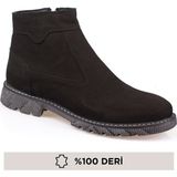 Depderi Hakiki Nubuk Deri Kauçuk Taban Fermuarlı Erkek Bot - Siyah