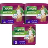Depend 3 Paket 10'lu XL-Extra Büyük Emici Külot Kadın Hasta Bezi
